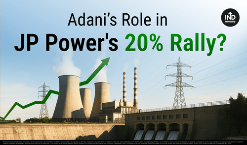 Image with text "Adani role in JP power 20% rally" 