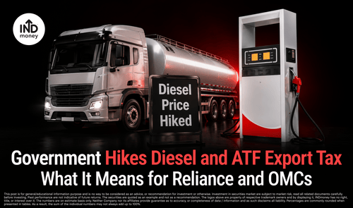 image with title "Government Hikes Diesel and ATF Export Tax: Impact on Reliance, OMCs and Airlines"