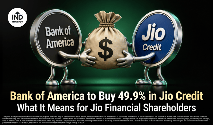 image with title "Bank of America to Buy 49.9% in Jio Credit What It Means for Jio Financial Shareholders"