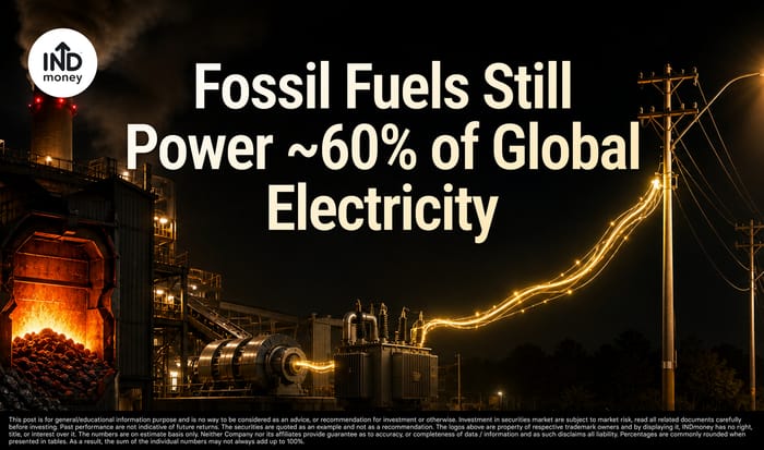 image with title "Fossil Fuels Still Power ~60% of Global Electricity"