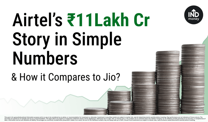 Image with Title: Airtel’s ₹11 Lakh crore Story in Simple Numbers, and How it Compares to Jio?