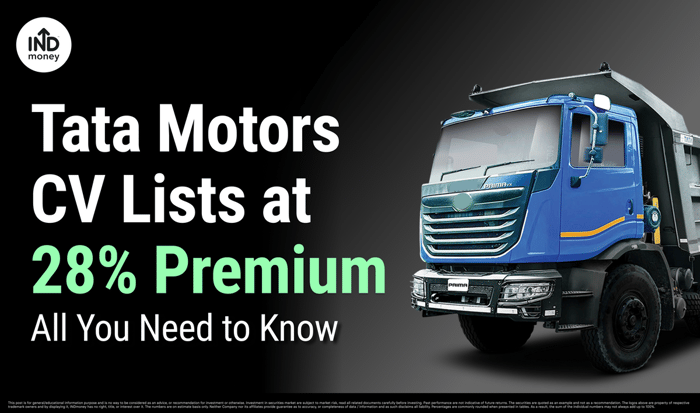 Imagr with text "Tata Motors CV Lists at 28% Premium All You Need to Know" Imagr with text "Tata Motors CV Lists at 28% Premium All You Need to Know"