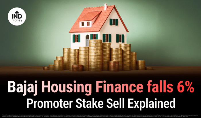 Image with title "Bajaj Housing Finance falls 6% Promoter Stake Sell Explained"