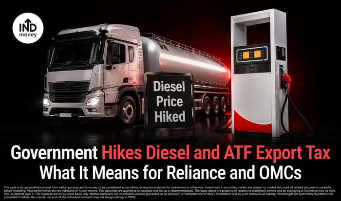 image with title "Government Hikes Diesel and ATF Export Tax: Impact on Reliance, OMCs and Airlines"