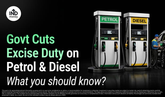 image with title "Govt Cuts Excise Duty on Petrol & Diesel What you should know ?"
