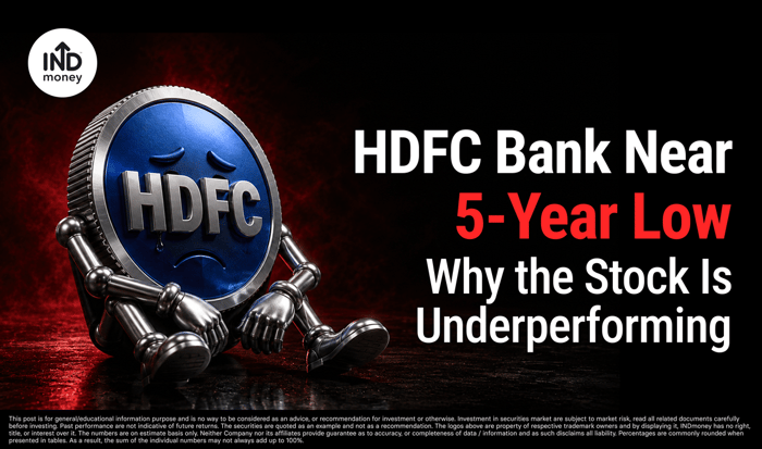 image with title "HDFC Bank Near 5-Year Low Why the Stock Is Underperforming"