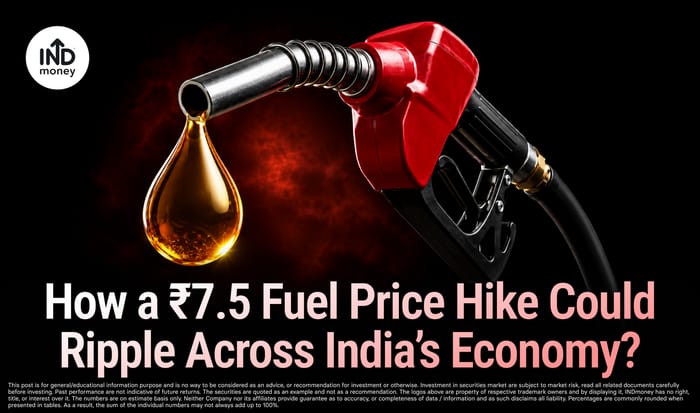 image with title "How a ₹7.5 Fuel Price Hike Could Ripple Across India’s Economy" image with title "How a ₹7.5 Fuel Price Hike Could Ripple Across India’s Economy"