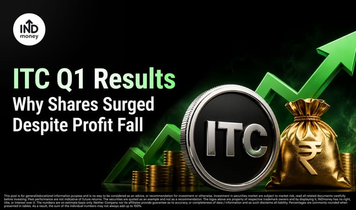 image with title "ITC Q1 Results Why Shares Surged Despite Profit Fall" image with title "ITC Q1 Results Why Shares Surged Despite Profit Fall"