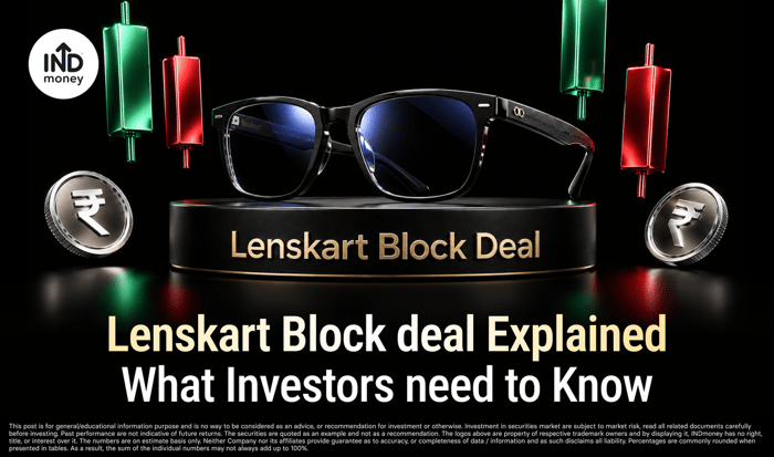 Image with title "Lenskart Block deal Explained  What Investors need to Know"
