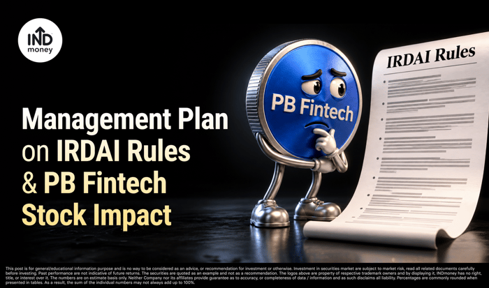 Image with title "Management Plan on IRDAI Rules & PB Fintech Stock Impact"