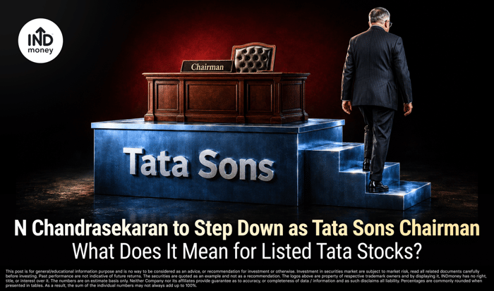 image with title "N Chandrasekaran to Step Down as Tata Sons Chairman: What Does It Mean for Listed Tata Stocks?"