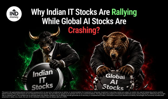image with title "Why Indian IT Stocks Are Rallying While Global AI Stocks Are Crashing?" image with title "Why Indian IT Stocks Are Rallying While Global AI Stocks Are Crashing?"