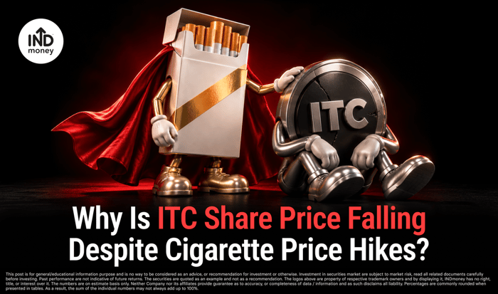 Image with title "ITC Share Price Falling Despite Cigarette Price Hikes?"