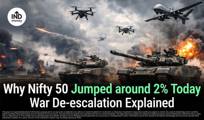 image with title "Why Nifty 50 Jumped around 2% Today War De-escalation Explained"