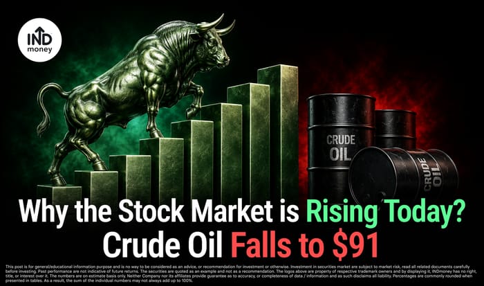 Image with title "Why the Stock Market is Rising Today ? Crude Oil Falls to $91"